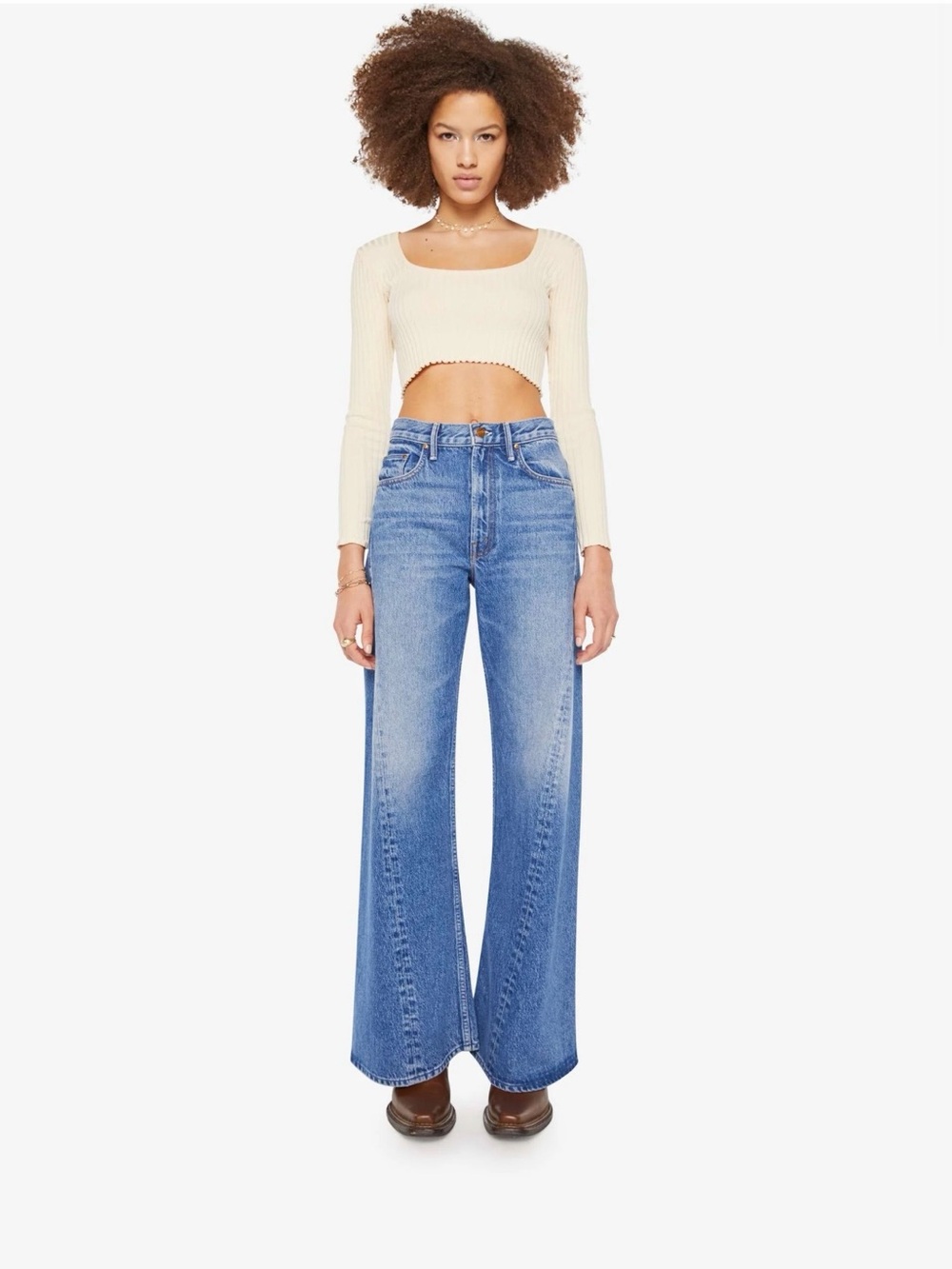 MOTHER Blue High-Rise Wide Leg Jeans